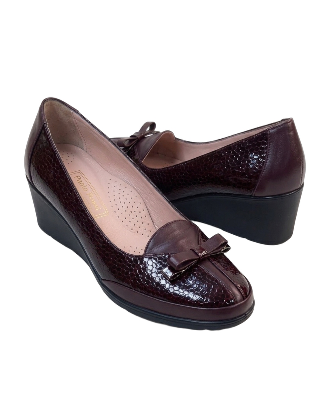 Paolo Rossi Burgundy Reptile Dual-Leather Wedge Loafer